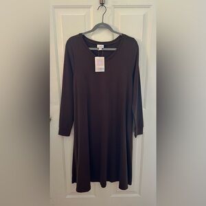 LuLaRoe Brown V-Neck Long Sleeve Dress